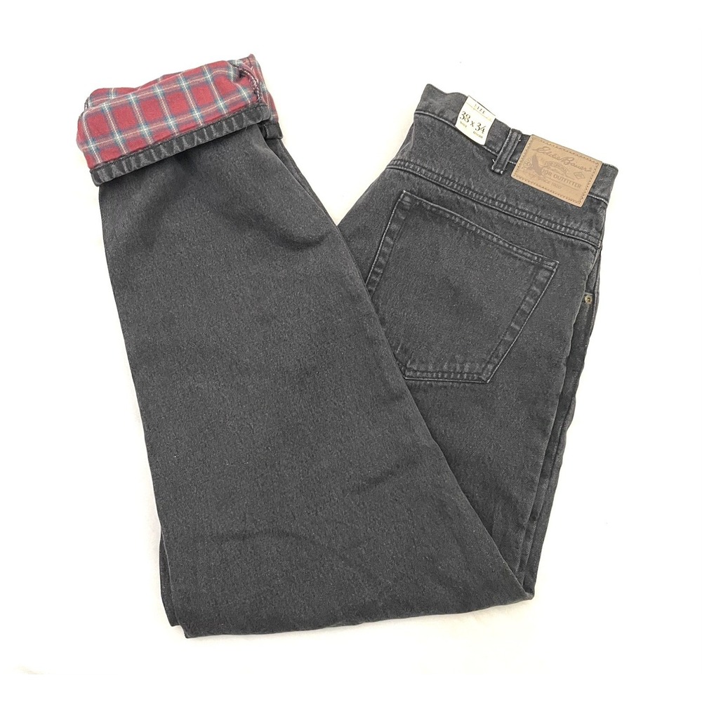NWT‎ Eddie Bauer Flannel Lined Jeans Mens 38x34 Black Straight Fit Denim Stretch